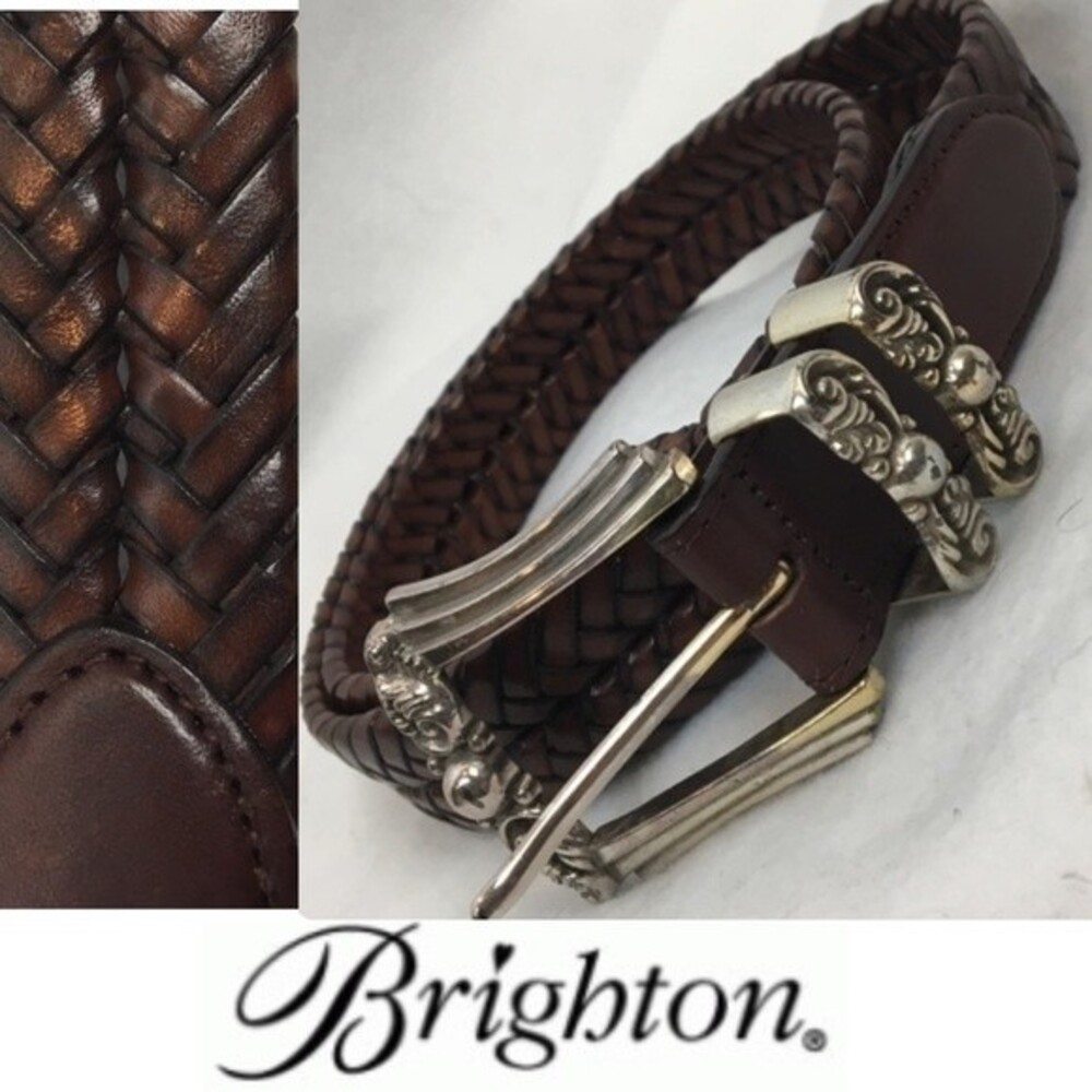 Brighton Brown & Silver Leather Braided Belt M 32